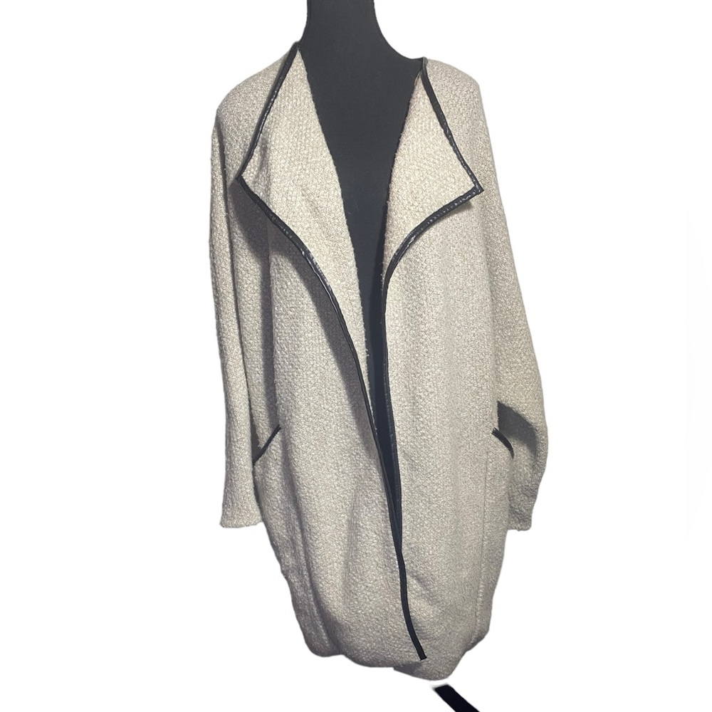 Zara Open Midi Faux Leather Lined Beige Cardigan Women’s Size Medium